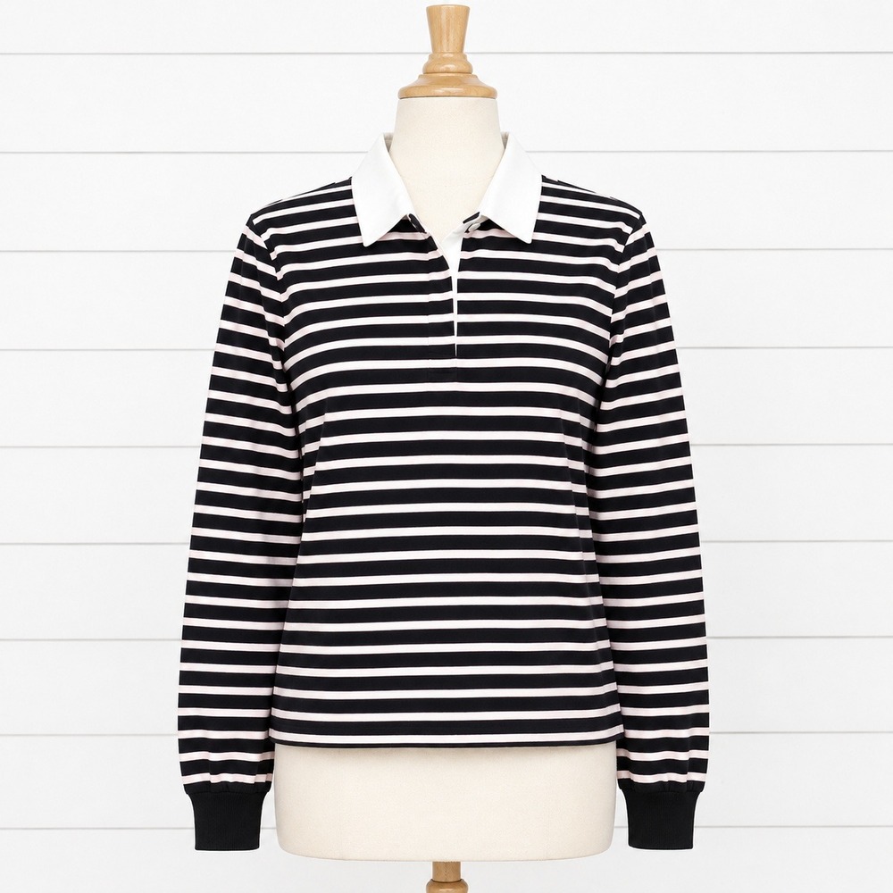 J Crew Vintage Jersey Rugby Striped T-Shirt Top Long Sleeve Black Pink Large